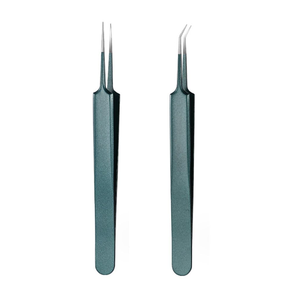 Juego de 2 pinzas de precisión de punta fina, pinzas para eliminar puntos negros faciales, extractor de espinillas, comedones, pinzas para cejas y pelos encarnados (verde)