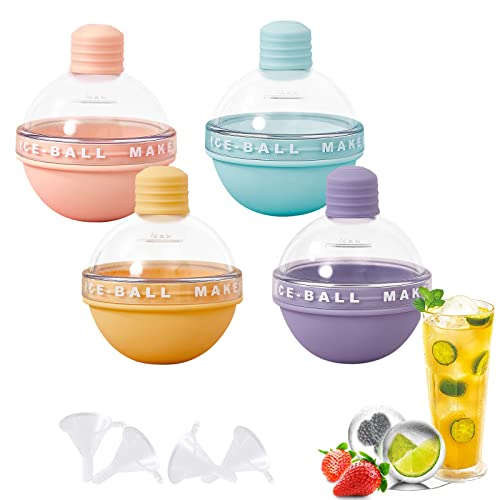 4 Piezas Cubiteras para Hielo,6cm Cubitera Silicona,Molde Hielo con Embudo y Tapa,Sin BPA,Hieleras Cubitos Grande para Congelar Cola,Cócteles,Whisky y Vino Cover