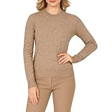 Suéter Mujer Lana Mezcla Punto Fino, Jersey Manga Larga Cuello Redondo, Ajuste Regular para Oficina y Diario, Capa Ligera otoño Invierno (FR/ES, Letras, L, XL, Regular, Regular, CAQUIS)