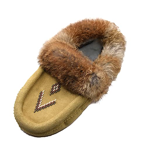 Native dechic Slippers Unisex Canada Made Moccasins Leather Slippers for Women Real Fur Slippers