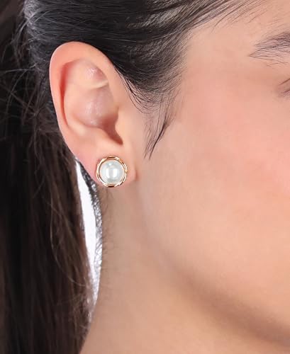 Image of Anne Klein Women's Pearl Stud Earrings, Layered Statement Fashion Jewelry for Everyday and Evening Wear