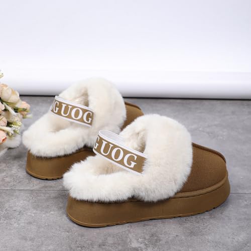 Women's Fuzzy Slippers Plush Lining Platform Slipper Slip on Fluffy Boots with Elastic Band Winter House Shoes Indoor and Outdoor3