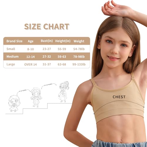 DANSHOW Girls Dance Bra Seamsless Nude Bras for Teens Girl with 2 Pairs of Clear Straps, Silicone Pads3