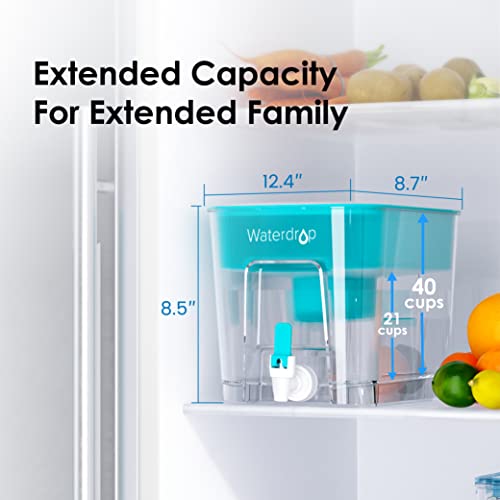 Waterdrop 200-Gallon Long-Life 40-Cup Large Water Filter Dispenser with 1 Filter, Healthy Gift for Home and Office, 5X Times Lifetime, Reduces Chlorine, PFOA/PFOS and More, BPA Free, Turquoise