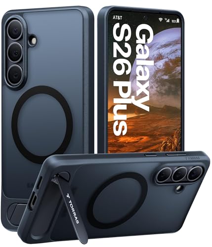 Image of TORRAS Ostand L1 Guardian Original Imported S26 Plus Case, Built-in Magnetic Stand, MagSafe Compatible, Mil-Grade Drop Tested, Translucent Galaxy S26 Plus Back Cover, Black Edge