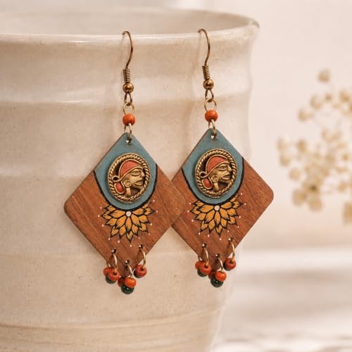 Image of Handcrafted Tribal Wooden Earrings Collection for Women - Butterfly, Princess & Modern Geometric Statement Designs