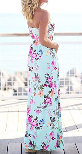 PRIMODA Womens Strapless Tube Top Maxi Dress Floral Boho Beach Dress with Pockets3