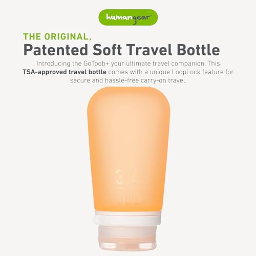 Image of humangear GoToob+ (Large) | Refillable Silicone Travel Bottle | Locking Lid | Food-Safe Material | Orange, Large (3.4 fl.oz.; 100ml)