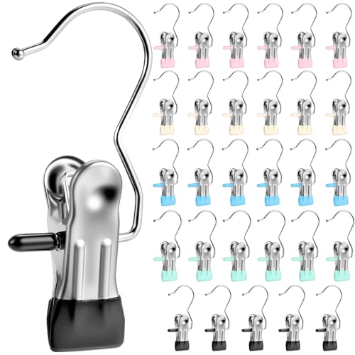 Senbowe 30 Pack Heavy Duty Clothes Pins Boot Hangers for Closet Laundry Hook Hanging Clips Clamps for Closet Organizer Pants Hats Socks Towels Clips Clothespins Hanger for Travel Handbag Legging