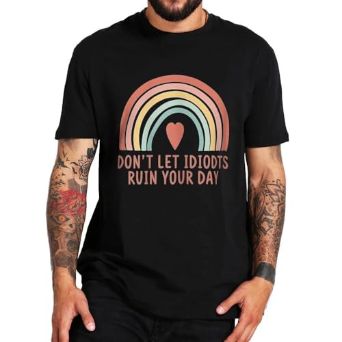 T-shirt humour arc-en-ciel contre le stress quotidien en coton noir doux