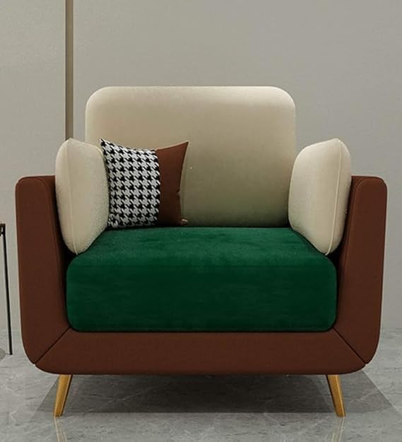 Image of Modern Sofa, 1 Seater with Decorative Cushions, Chesterfield Arm Three Seater for Living Room Guest Room Hotels & Office (1 Green and Beige)