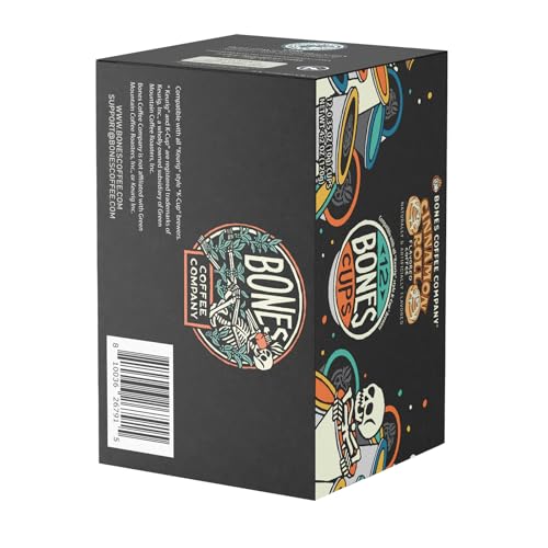Bones Coffee Company Cinnamon Roll Flavored Coffee Pods, Low Acid Medium Roast Single-Serve Bones Cups, Compatible with 1.0 & 2.0 K-Cups Brewers Coffee Maker, 12 Count