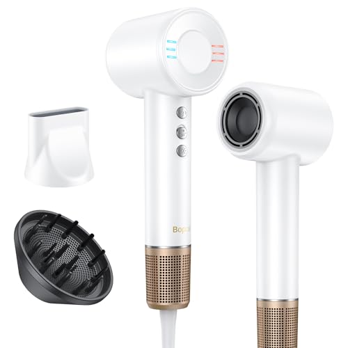 Ionic Hair Dryer with Diffuser – 120,000 RPM High-Speed Blow Dryer - 3 Mins Fast Drying,59dB Low-Noise,Smart Temperature Control,Magnetic nozzles,Compact & Travel-Friendly,1600W