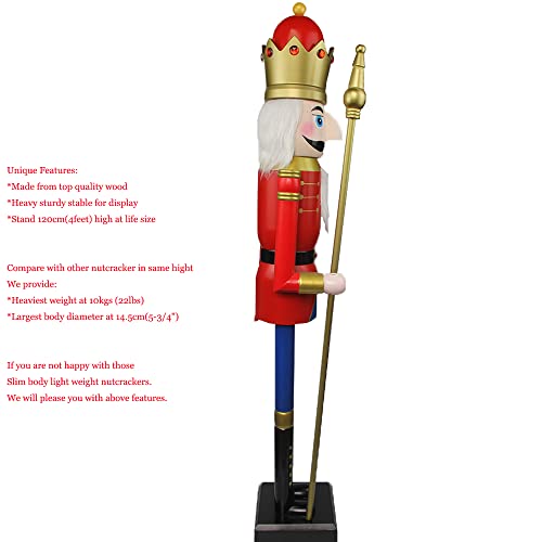 CDL 48" 4ft Tall Life-Size Large/Giant red/Blue Christmas Wooden Nutcracker Soldier Ornament on Stand Hold Scepter Xmas/Event/Ceremonies/Commercial Indoor Outdoor Decoration K08