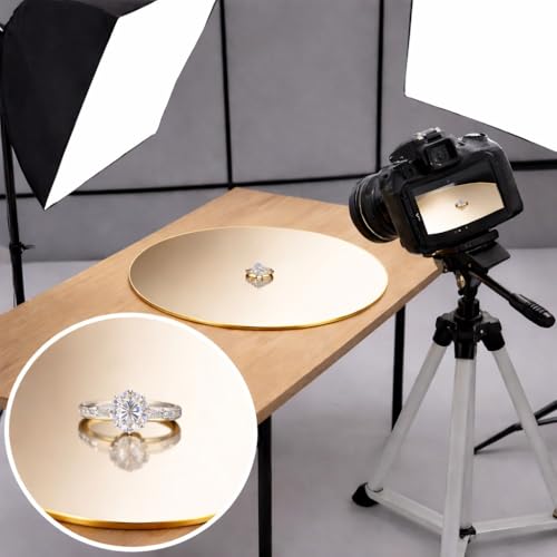 Image of SMILEDRIVE Gold & Silver Reflective Acrylic Display Table Risers, Set of 2 | 30cm Diameter, Professional Product Photography, One Gold One Silver, One-Sided