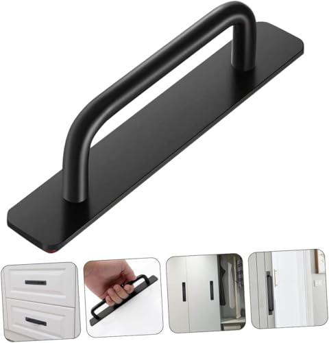 Image of 1 Pcs Self Adhesive Cabinet Door Handle Stick On Handle Self Stick Drawer Pulls No Drill Black Cabinet Pulls Peel and Stick for Glass Sliding (Black)