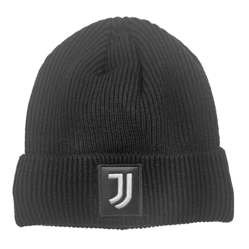 Tinta Unica Cappello a Maglia Interno Pile con Patch Pelle Ricamato Juventus Prodotto Ufficiale