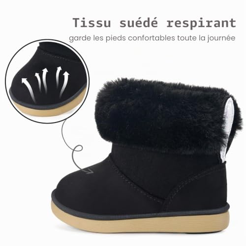 KVbabby Bottes Fille Neige Enfant Bottines Hiver Bébé Chaud Doublé Bottines Fourrure Souple Boots Chaussures d'Hiver Mode Noir b EU25 =Étiquette 26 – vue 2