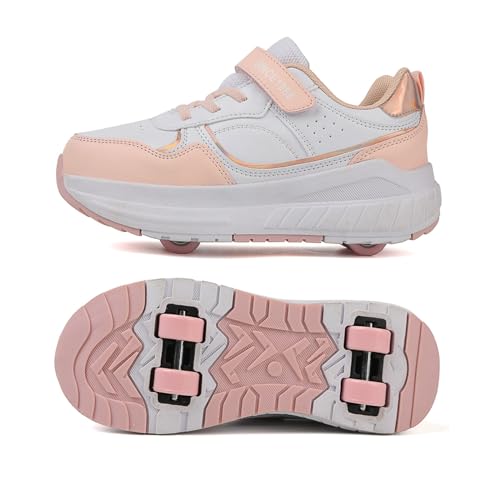 Kids Roller Shoes Boy Girl Sneakers, Street Colourful Skateboarding Shoe Parkour Shoes with 4-Wheels Unisex Retractable Skating Shoes for Adolescents Park Sports Walking