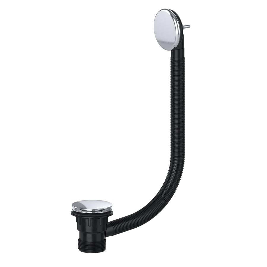Chrome Pop-Up Bath Waste and Overflow Kit – Round Bath Waste Plug with Overflow – UK Standard Fit for Bathtubs