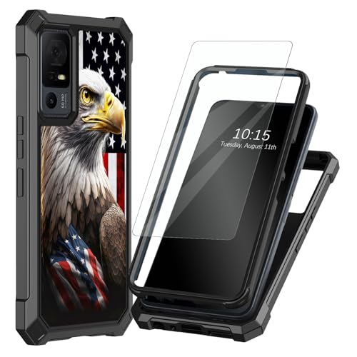 Decahouy Phone Case for TCL 40 XL/TCL 40 T TCL 40XL Case with Screen Protector Heavy Dual Layer Slim Shockproof Impact Resist Durable Black Phone Case for TCL 40T/40 XL 6.75 American Flag Eagles