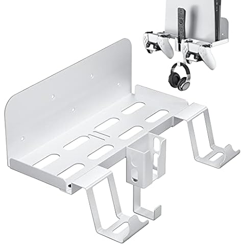 Allnice PS5 Wall Mount, 5 IN 1 Playstation 5 Wall Mount (Disc and Digital Edition) Wall Bracket for Playstation 5 with Detachable Controller Holder & Headphone Hanger & Remote Control Bracket (White) Cover