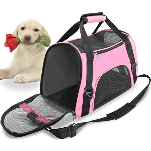 Transporteur de Voyage pour Animaux de Compagnie, pour Chat et Chien, Côté Souple, Portable, avec Fermeture éclair, Pliable, pour Chiot, Chaton (M - 47x27x28 CM for Max 5KG Pet, Rose)