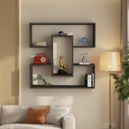 Image of MIZZ Multipurpose Modular Wall Racks /Shelves /Organiser /Decor Particle Board Wall Shelf (Number of Shelves - 6, Brown)