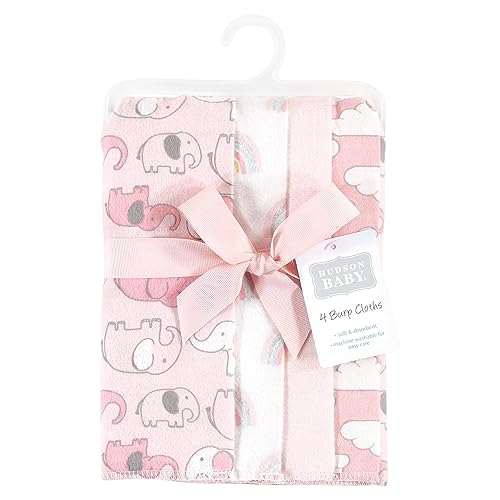 Image of Hudson Baby Cotton Poly Flannel Burp Cloths Multipack, Girl New Elephant 8-Pack, One Size