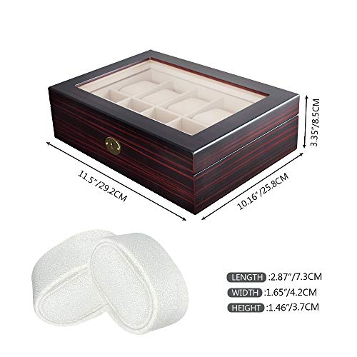 Timlog 10 Slot Wooden Watch Box Jewelry Display Case Wooden Watch Organizer With Acrylic Organic Glass Display #TOP5