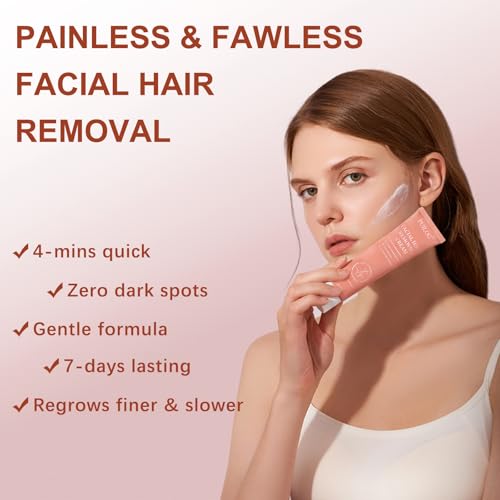 Facial Hair Removal Cream for Women, Painless & Flawless Depilatory Cream for Face Upper Lip Chin Hair Remover, Gentle Formula for Sensitive Skin