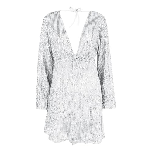 Vestido de lentejuelas entallado que realza la silueta con escote cómodo de amarrar