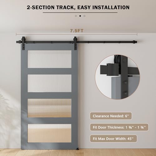 DonYoung 7.5FT Sliding Barn Door Hardware Kit, Heavy Duty Barn Door Track Kit Fit Single 45" Width Door Panel, Smooth and Quiet Sliding, Easy to Install, Doors Not Included (7.5FT Single Door Kit) by DonYoung - Image 2