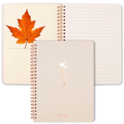 ZenBeya Cute Spiral Notebook A5, Aesthetic Spiral Journal for Women Girls with Pocket & Lined Pages, 8MM 160 Pages/80 Sheets White Elegant Cover Note Book for Writing Work Office School