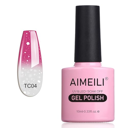AIMEILI Smalto Semipermente Soak Off UV LED Smalti per Unghie in Gel per Manicure che Cambia Colore con la Temperatura - Hot Pink to Glitter White (TC04) 10ml