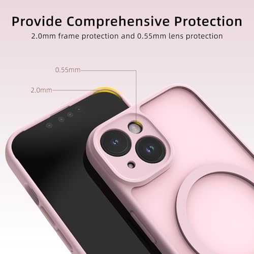 K TOMOTO Magnetic Case Compatible with iPhone 13/14 Translucent Matte Phone Case with Camera Lens Guard, Rugged Protective Cover 6.1-Inch, Light Pink — view 3