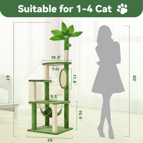 Árbol para Gatos con Hojas Verdes, Torre Multi-Niveles de 61" miniatura 2