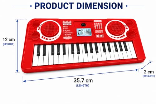 Image of Braintastic Kids Piano Keyboard with Microphone, 37 Keys, 8 Rhythms, 8 Tones with 6 in-Built Demos & Song Recording Feature for Boys & Girls (Red)
