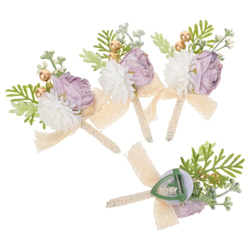Boutonnières de mariage violettes résistantes et élégantes avec épingle de sûreté