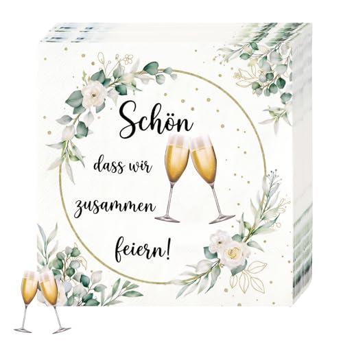 Eukalyptus Servietten Schön Dass Wir Zusammen Feiern 40 Stück Eukalyptus Grün Servietten Hochzeit Geburtstag 3-Lagig Weich Papierservietten Spruch 33 x 33 cm Tischdeko Napkins für Jubiläums Taufe