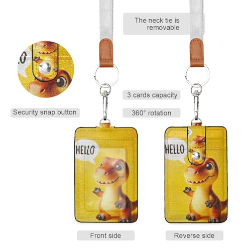 Cordão de dinossauro fofo com suporte de identidade, cordões de couro para crachás de identificação,