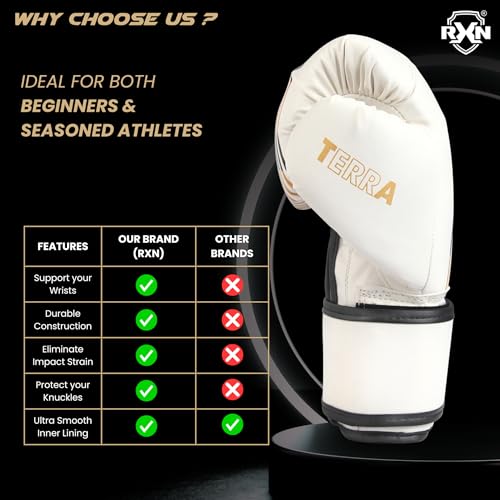 Image of RXN Terra Boxing Gloves, Pro Training & Sparring (White Gold, 16oZ)