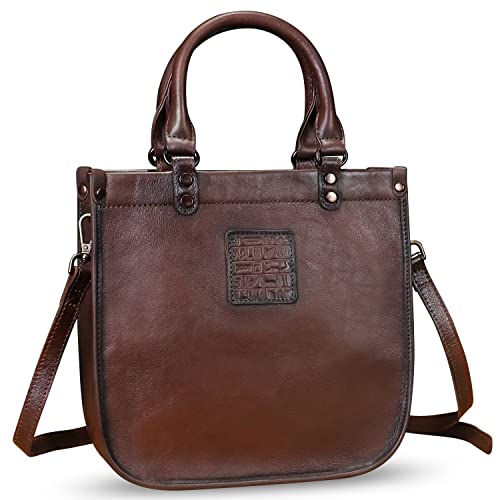 Image of Genuine Leather Handbags for Women Vintage Real Leather Fashion Tote Bag Shoulder Bag Crossbody Bag Satchel Purse
