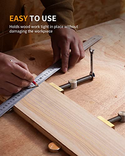 Daydoor Bench Dog Clamp With 4 Pack Bench Dogs For 3/4"(19Mm) Dog Holes Adjustable Stainless Steel Brass Desktop Clips For Woodworking, Pack Of 2 #TOP6