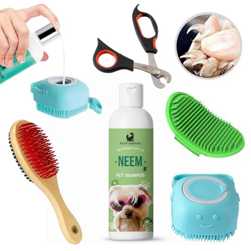 Image of Pets Empire 5-in-1 Dog & Cat Grooming Combo - Pet Shampoo, Self-Cleaning Slicker Brush, Silicone Bath Dispenser, Nail Clipper & Professional Grooming Kit for All Breeds