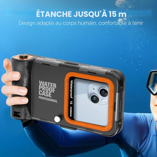 Boîtier étanche iPhone 17/16/15 protégeant à 15m contre l'eau pour filmer sous l'eau sans risque