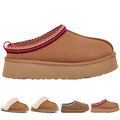 hexnart Fashion Platform Slippers for Kids Casual Outdoor Non Slip Fuzzy Ankle Boots Girl Boys Comfortable Indoor Plush Mini Boots Toddler Big Kid Little Kid(Brown-31)