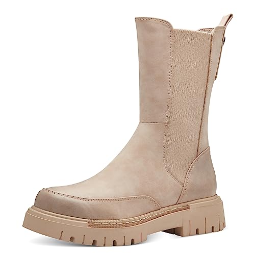 MARCO TOZZI Damen Chelsea Boots aus Kunstleder Plateau, Beige (Dune), 36