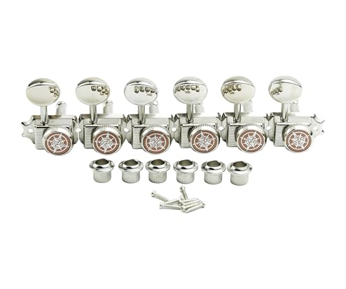 Guyker 6 Inline Vintage Guitar Lock String Tuners – Locking Tuning Key Pegs Machine Heads Replacement Parts for ST TL Style Electric, Folk or Acoustic Guitars – Nickel