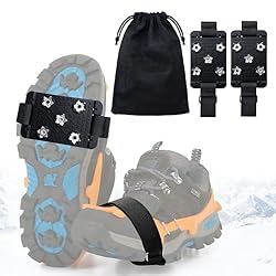 Lysjoy Crampones Nieve Hielo, Crampones Ligeros co...: Estructura Mejorada: Nuestros crampones cuentan con un proceso especial y clavos de acero anti-aflojamiento, firmes y difíciles de desprender. Se instalan y retiran rápidamente, proporcionando un soporte estable sobre hielo y nieve para una pisada má...